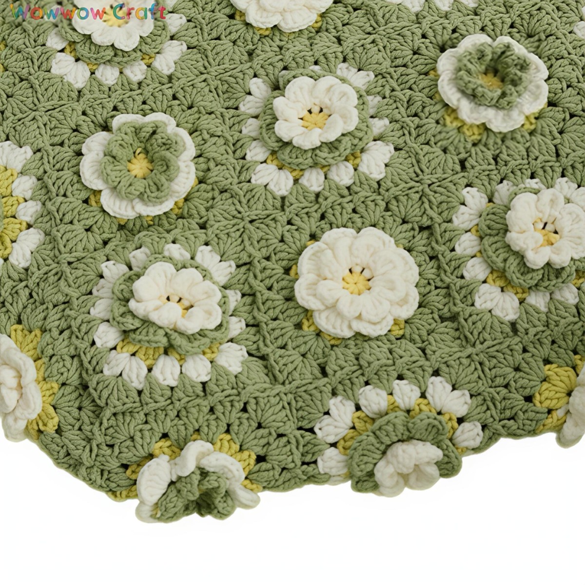 Shoulder Bags,Totes,Crochet Bags,Matcha Colored Flower Slices Granny Square Tote crocheted with Snow Fairy Yarn - High quality handmade crocheted shoulder bag
